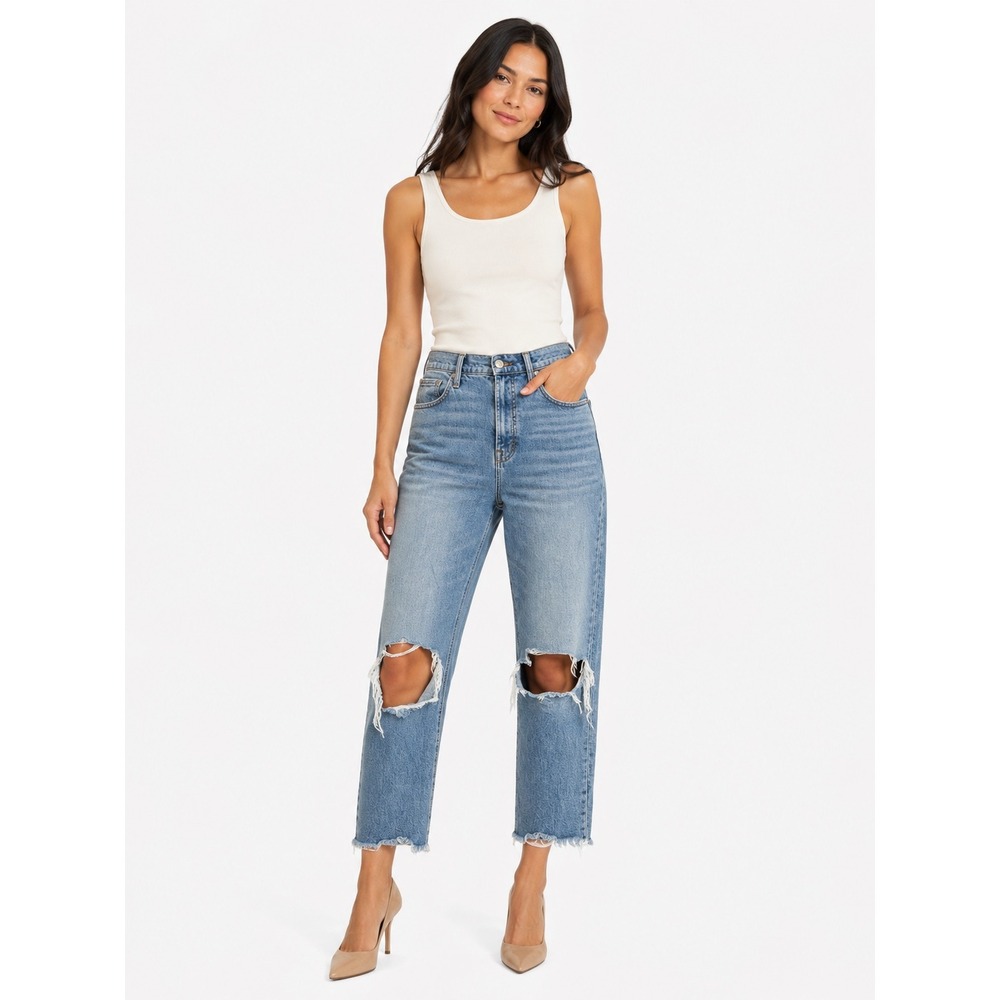 Madewell The Perfect Vintage Jean Womens 31 Blue Distressed Raw Hem Denim Pants